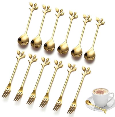 Dailygoods- Dessertlepels set van 12 stuks - Roestvrij Staal - IJslepel/Vork - Koffielepels - Elegant Handvat - Luxe Afwerking - Bestekset