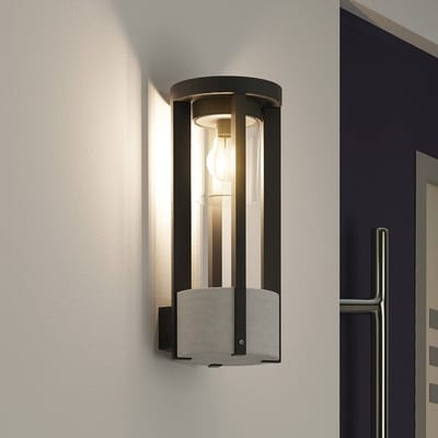 Lucande - Wandlamp buiten - 1licht - aluminium, kunststof - H: 42 cm - E27 - donkergrijs (RAL 840-M), helder