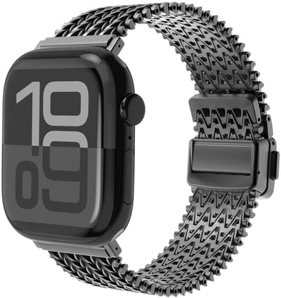 Stravo Zwaar Milanese Horlogebandje met V-vormige Mesh – Veilige Magneetsluiting – Geschikt voor Apple Watch 42mm (Series 11/10), 41mm (Series 9/8/7), 40mm (Series 6/5/4, SE 3/2/1), 38mm (Series 3/2/1) – Zwart