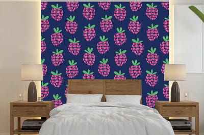 Behang - Fotobehang Patroon - Framboos - Retro - Breedte 240 cm x hoogte 240 cm