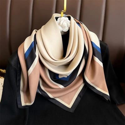 90*90Cm Vierkante Zijden Sjaal Dames Lichte Luxe Mode Sjaal Zonwerend Hoofddoek Ontwerper Hijab Vrouwen Sjaals Bandana 90X90cm beige