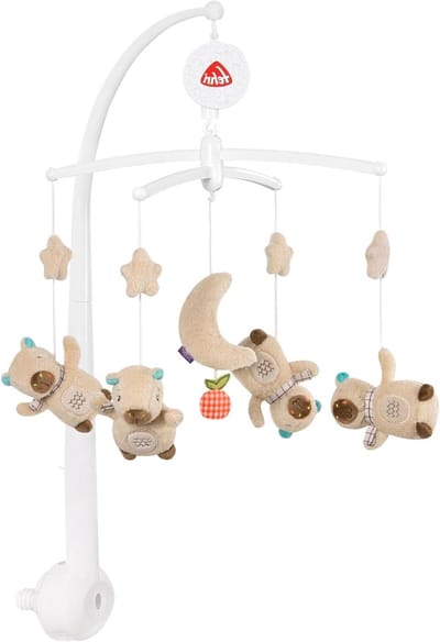 Muziekkast Baby - Muziekdoos Kinderbed - Slaap Rustgevend - Zachte Melodie Draait - Ø 40 cm - Beige Bruin