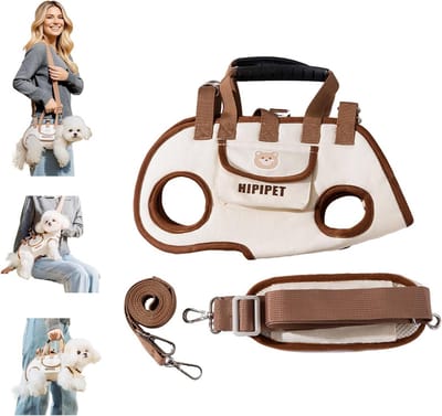 Honden Schoudertas - Draagtas Huisdier - Comfortabel Reizen - 4-in-1 Ontwerp - 300 g - Beige en bruin