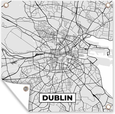 Tuin poster Dublin - Stadskaart - Zwart Wit - Plattegrond - Kaart - 200x200 cm - Tuindoek