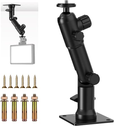 Verstelbare Wand- en Plafondbeugel met Dubbele 360° Pan Basis, 1/4 Inch Balhoofd en 10 Schroeven voor Fotostudio Camera's, Videolampen en Flitsers - Maximale Belastbaarheid