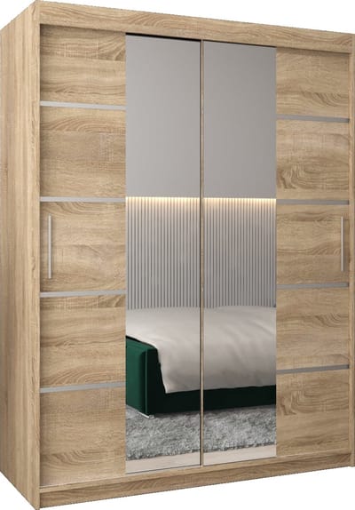 InspireMe - Kledingkast met 2 schuifdeuren, Modern-stijl, Kledingkast met planken (BxHxD): 150x200x62 - VENTILA IV 150 Sonoma Eik