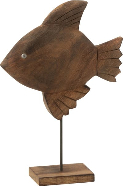 J-Line decoratie Vis - hout/metaal - bruin/zwart - small