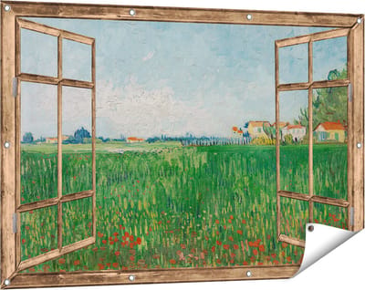 Gards Tuinposter Doorkijk Veld met Klaprozen - Vincent van Gogh - 120x80 cm - Tuindoek - Tuindecoratie - Wanddecoratie buiten - Tuinschilderij