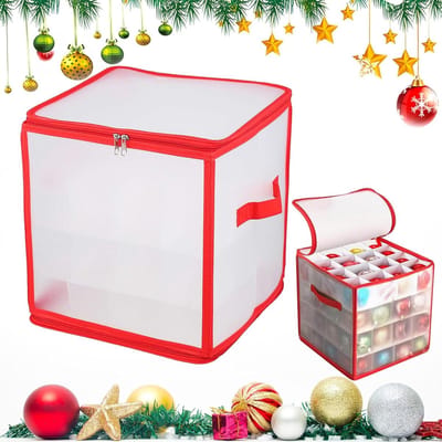 Opbergdoos voor Kerstballen met Deksel voor 64 Kerstballen - Rood en Ruimtebesparend