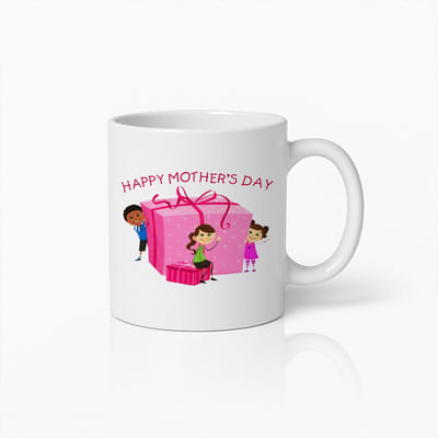 Happy Mother's Day Mok met Kinderen en Cadeau – 330ml Keramische Koffiebeker – Moederdag Cadeau – Wit
