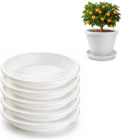 Plasticforte plantenpot onder schotel / opvang schaal - 5x - wit - dia 36 cm - Kunststof - voor een pot met dia 40/45 cm