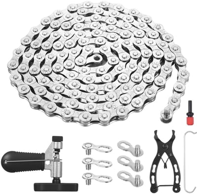 Thijox - Fietsketting 6/7/8 Versnellingen, 1/2 x 3/32 inch Roestvrij Staal voor Mountainbikes en Racefietsen met Kettingbreker en 4 Paar Hangsloten