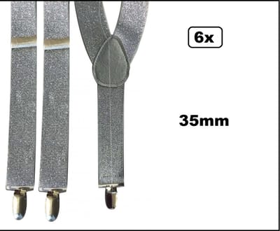6x Luxe Bretel lurex zilver - 35mm - Themafeest carnaval thema party gala huwelijk glitter and glamour