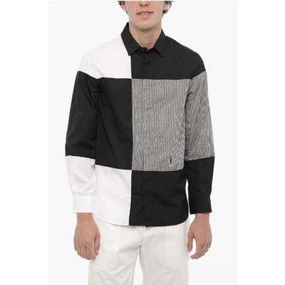 Patchwork katoenen shirt in zwart en wit