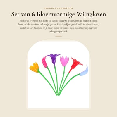 Solidchoice - Set van 6 Bloemvormige Wijnglazen Bedels voor Feestjes