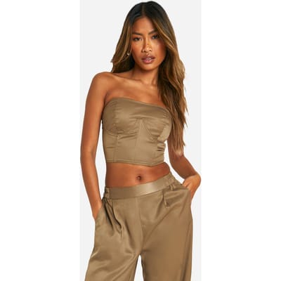 boohoo Dames Gestructureerde Afgekorte Bandeau | Mokka | Maat: 42
