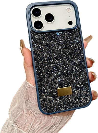 Bling Glitter Telefoonhoesje met Strass – Geschikt voor iPhone 17 - Veelkleurig Beschermhoesje, Camera Bescherming, Luxe Cover, Trendy Hoesje - BLAUW