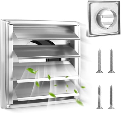 Ventilatierooster Buiten - Afzuigkap Afdekking - Weerbestendig Ventileren - Beweegbare Lamellen - 150 mm - Zilverkleurig
