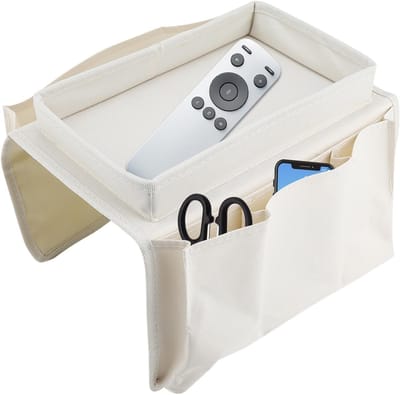 Handige Armsteun Organizer voor de Bank - Niet-slip Organizer voor Telefoon, Boeken, Tijdschriften en TV Afstandsbediening (Beige)