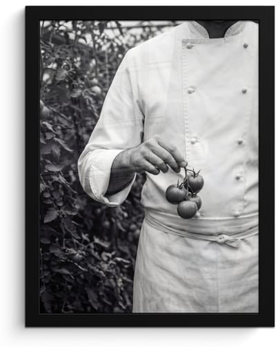 Poster in lijst - Fotolijst 30x40 cm - Posters - Tomaten - Chef - Zwart - Wit - Posterlijst zwart - Decoratie - Wanddecoratie woonkamer - Muurdecoratie slaapkamer