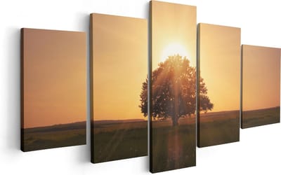 Artaza Canvas Schilderij Vijfluik Zonsondergang Achter Een Grote Boom - 100x50 - Foto Op Canvas - Canvas Print