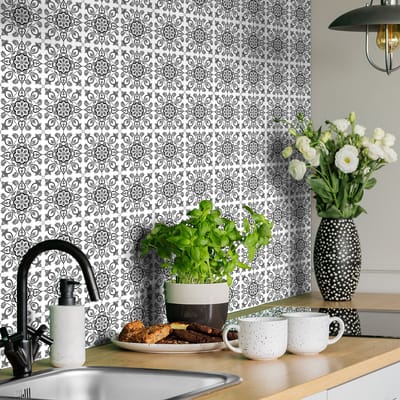 Zelfklevende tegelmuurstickers voor keuken en badkamer - 24 cementtegelstickers AZULEJOS LIZA - 24 stickers 10x10cm