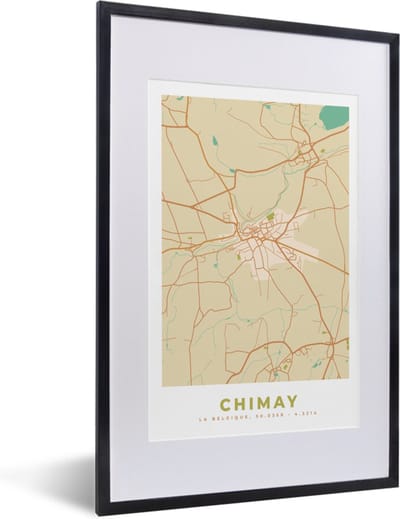 Fotolijst incl. Poster - Kaart - België - Chimay - Plattegrond - Stadskaart - 40x60 cm - Posterlijst