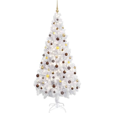 vidaXL - Kunstkerstboom - met - verlichting - en - kerstballen - 180 - cm - PVC - wit