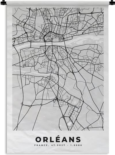 Wandkleed - Wanddoek - Kaart - Stadskaart - Frankrijk - Orléans - Plattegrond - 120x180 cm - Wandtapijt