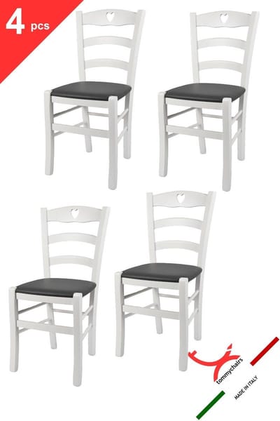 Tommychairs Cuore - Eetkamerstoelen - Set van 4 - Wit - Kunstleer & Hout