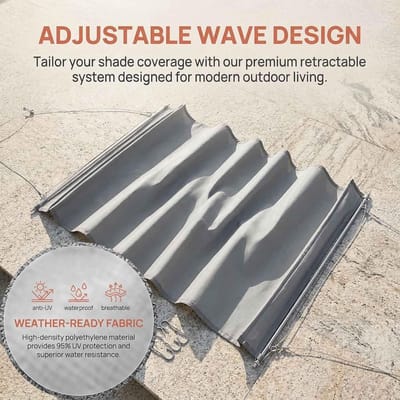Uittrekbaar pergola schaduwdoek 2,5 x 14 m – waterdicht UV-bestendig retractable shade sail zonwering voor pergola, balkon, terras & tuin – inclusief complete montageset – Mobili Bella