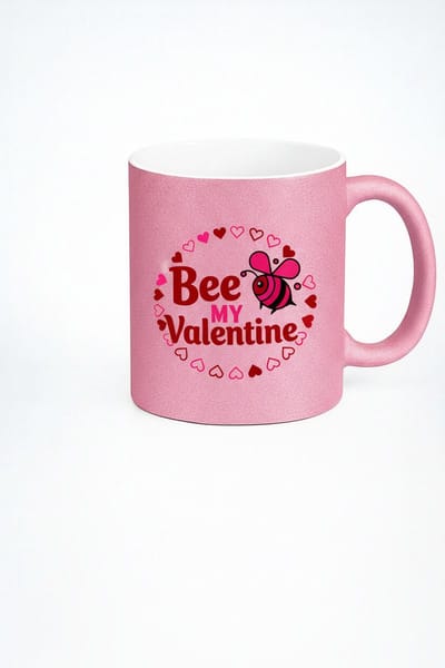 Mok Valentijn 'Bee My Valentine' | Roze Glitter Cadeau met Bijtje en Harten