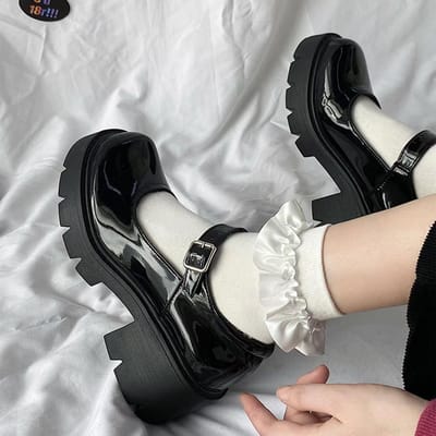 Dames Nieuwe Mary Jane Leren Schoenen Nier van Varken Afslankend Preppy Stijl Hoge Hak Platform Uniformschoenen 40 gray