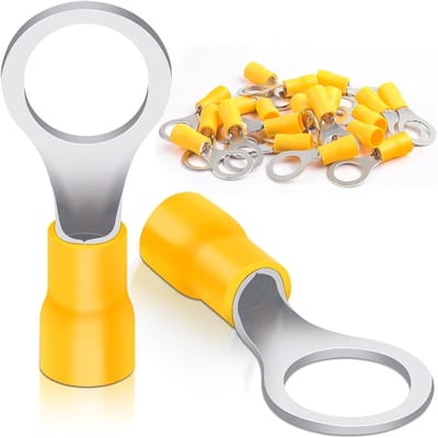 Pack van 20 ring kabelschoen, 4.0 - 6.0 mm², gatdiameter M10, gedeeltelijk geïsoleerd, PVC kabelogen van rood koper, verzinkt voor betere geleiding en duurzaamheid