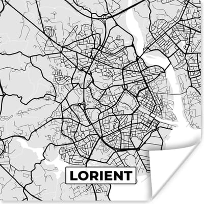 Poster Frankrijk - Plattegrond - Kaart - Lorient - Stadskaart - 100x100 cm XXL