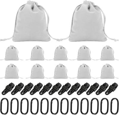 Set van 12 Gewichtzakken voor Tent en Gazebo met Carabiner Haken en Clips - Ideaal voor Camping en Buitenactiviteiten, Grijs
