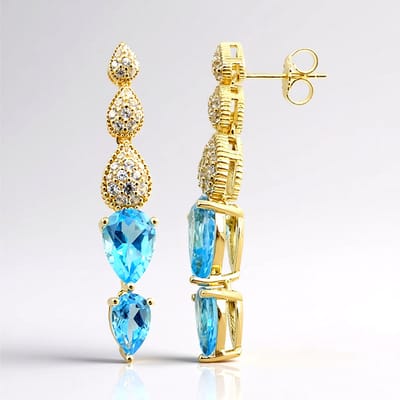 Cavill - 18K Goud Vergulde 925 Sterling Zilver Oorbellen - Blauwe Topaas 5.56 ct Peervormig - 0.99 ct Zirkonia - Luxe & Elegante Feest Sieraden