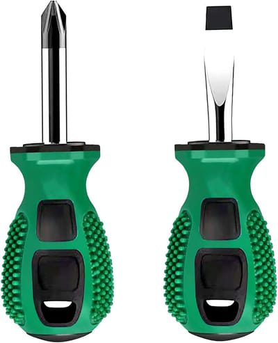 Schroevendraaier - Korte schroevendraaier - Schroevendraaierset - Met antislip rubberen grip - Kruiskop en platte kop 6 mm x 38 mm - Magnetische kop (set van 2)
