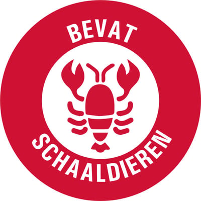 Bevat schaaldieren allergenen sticker op rol 20 mm - 1150 per rol