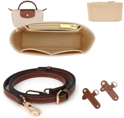 Dailygoods - Riem en Organizer voor Longchamp Mini Bag - Lederen Bruin Tas Riemen