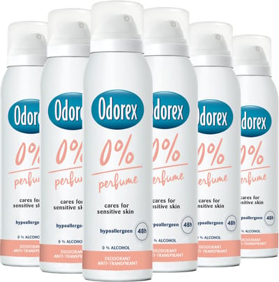 Odorex 0% Parfum Anti-Transpirant Deodorant Spray - 6x 150ml - Voordeelverpakking