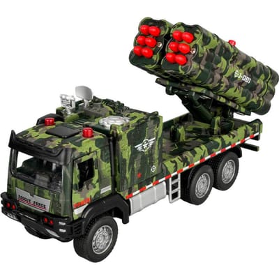 1:32 Militaire Raketwerper Vrachtwagens Model Speelgoed Auto Metaal Diecast Geluid Licht Modellen Cadeaus black