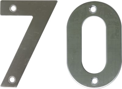 AMIG Huisnummer 70 - massief Inox RVS - 10cm - incl. bijpassende schroeven - zilver