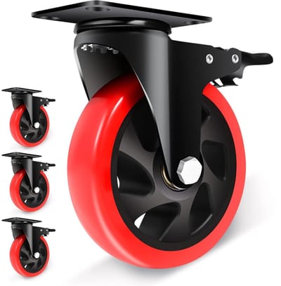 Zwenkwielen met Rem - Industriële Wielen - Materiaal Verplaatsen - Dubbele Kogellagers - 127 cm - Rood