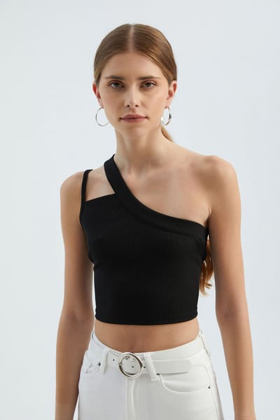 One Shoulder Uitgesneden Crop Top