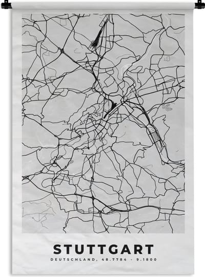 Wandkleed - Wanddoek - Duitsland - Stadskaart - Plattegrond - Stuttgart - Kaart - 120x180 cm - Wandtapijt