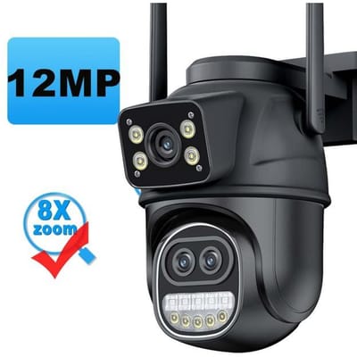 12MP 6K WiFi IP-camera voor buiten 8x zoom drie lenzen dubbel scherm beveiligingscamera voor thuis automatische tracking mini CCTV WiFi-bewaking 12MP Camera
