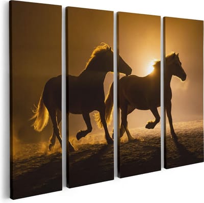 Artaza Canvas Schilderij Vierluik Silhouet Van Twee Paarden - 80x60 - Foto Op Canvas - Canvas Print