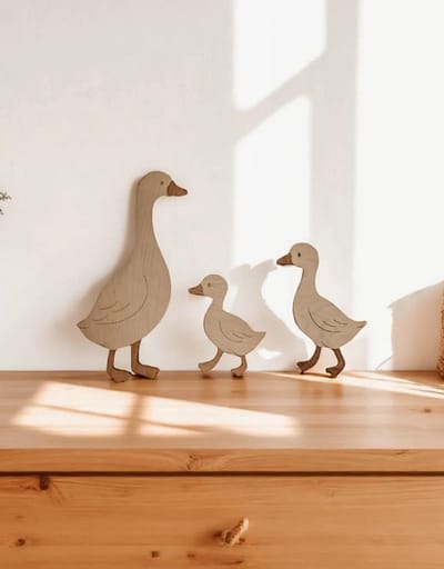 Houten Ganzen Wanddecoratie – Montessori Kinderkamer Muurdecoratie – Set van 3 – Baby Kamer Decor – Houten Dieren Wandbord – Scandinavische Stijl – Natuurlijke Kinderkamer Accessoires