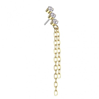 Piercing push in 3 CZ top 1.2x8 - goud - LMPiercings
